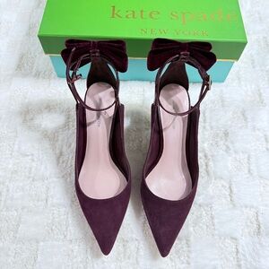 Kate Spade Deep Burgundy Velvet Heels with Bow New NWT